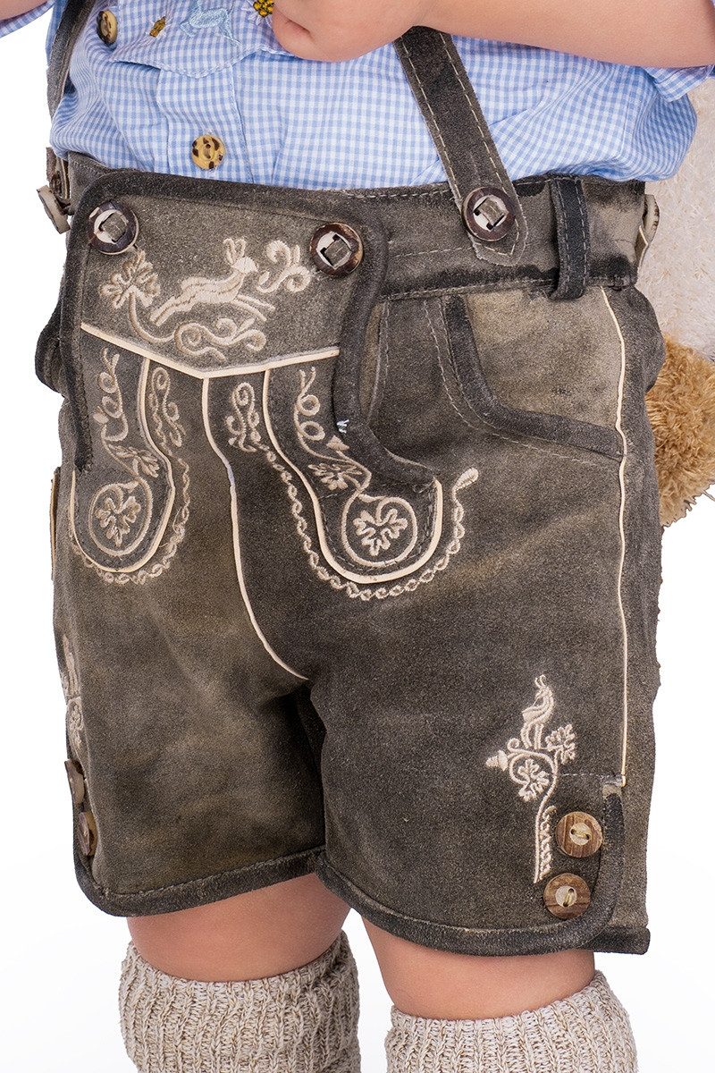 Lederhose Lederhose Kinder - HENNY - schiefer/beige