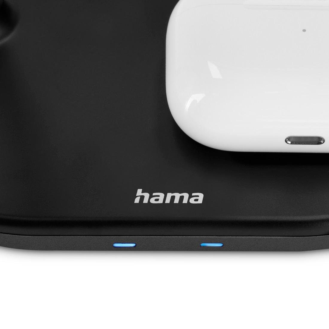 Hama 3in1 Wireless Charger Ladestation für Apple iPhone AirPod Apple Watch Induktions-Ladegerät (mit Pad, Fast-Charge-Technologie, Apple iPhone 12, 13, 14, 15-Modelle)