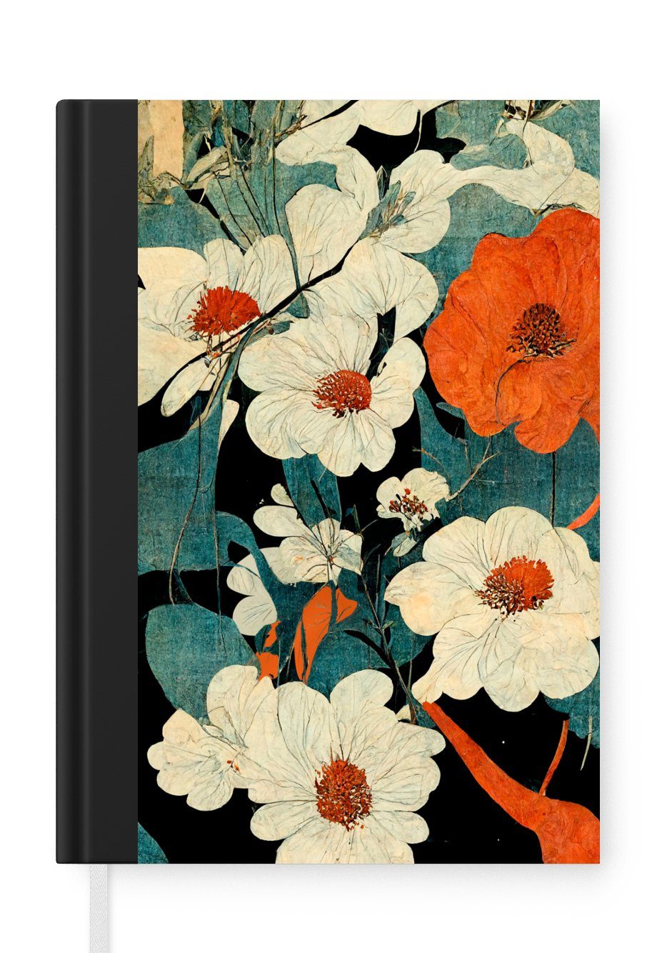 MuchoWow Notizbuch Blumen - Pflanzen - Vintage - Asien - Orange, Journal, Merkzettel, Tagebuch, Notizheft, A5, 98 Seiten, Haushaltsbuch