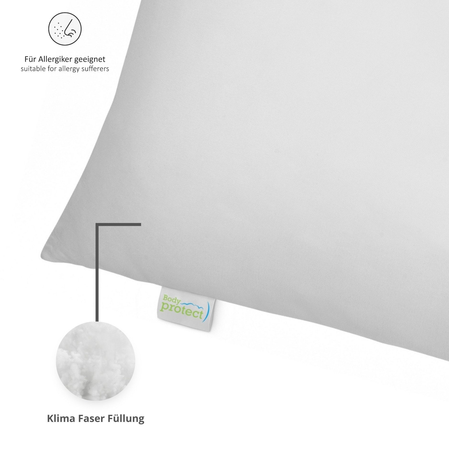Bodyprotect Kopfkissen ECOLine, Füllung: 100% Polyester, Bezug: 100% Mikrofaser, Seitenschläfer, Rückenschläfer, Bauchschläfer, softes, allergikerfreundliches Material, hochwertig und anschmiegsam