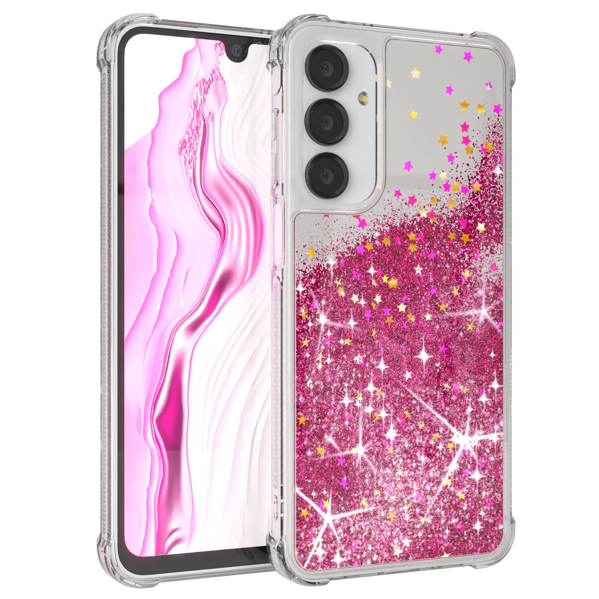 EAZY CASE Handyhülle Liquid Glittery Case für Samsung Galaxy A16 5G 6,7 Zoll, Glitzerhülle Shiny Slimcover stoßfest Durchsichtig Bumper Case Pink