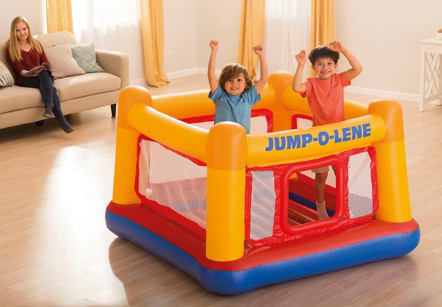 Intex Hüpfburg Intex 48260 Jump-O-Lene Hüpfburg aufblasbares Trampolin, Maße im aufgepumpten Zustand (LxBxH): 174cm x 174cm x 112cm