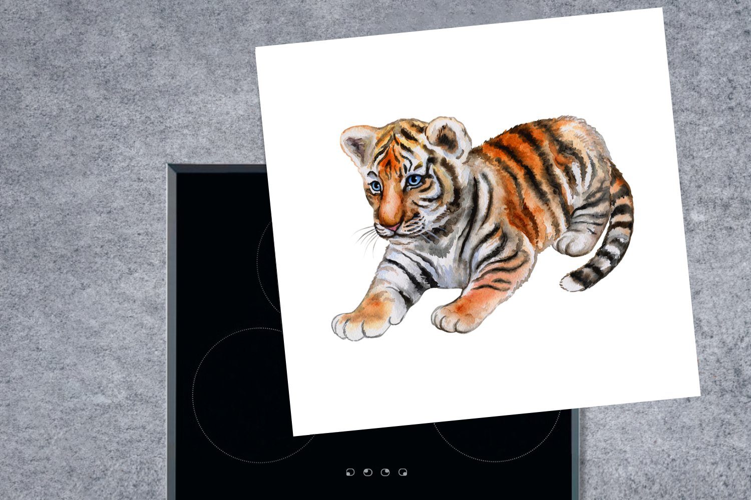 Tiger tlg), (1 - Vinyl, 78x78 cm, MuchoWow Baby küche für - Orange, Ceranfeldabdeckung, Arbeitsplatte Herdblende-/Abdeckplatte