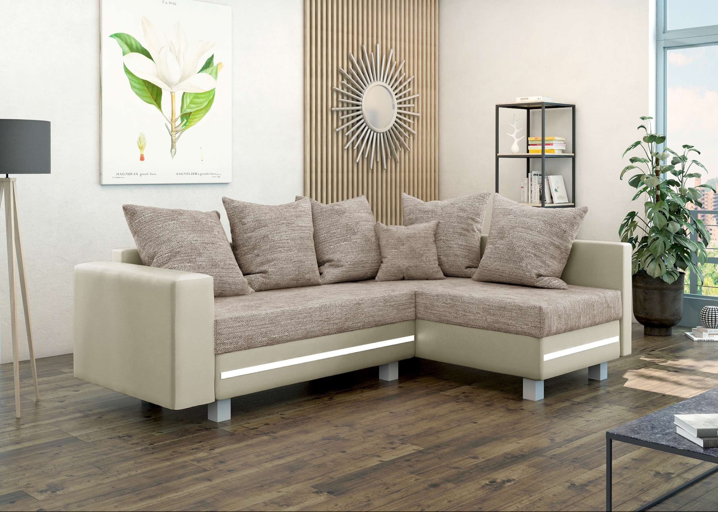 Stylefy Ecksofa Morgan, L-Form, Eckcouch, mane links oder rechts bestellbar, mit LED-Beleuchtung, inklusive Kissen, Modern Design