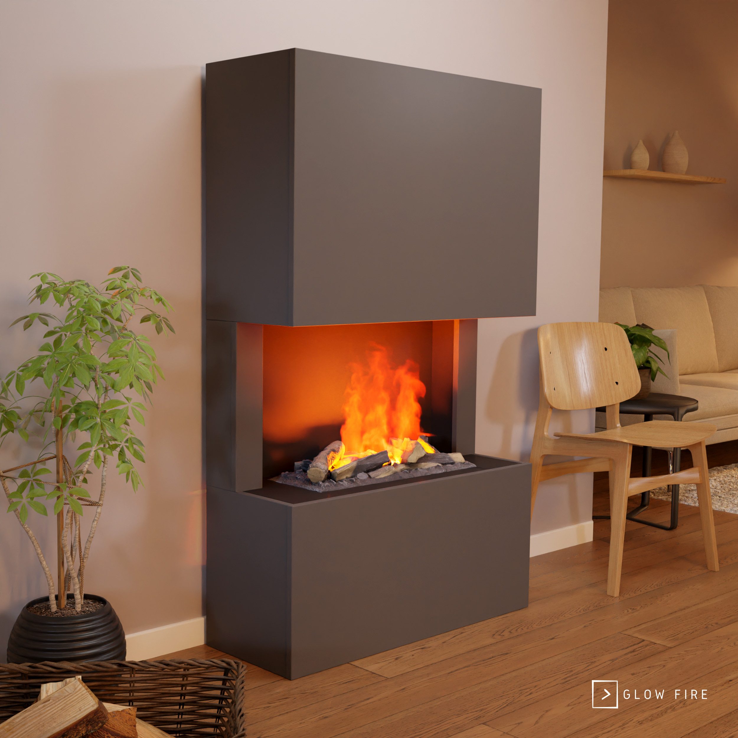 GLOW FIRE Elektrokamin Glow Fire Tucholsky Elektrokamin Raumteiler, Elektrischer Kamin, Wasserdampfkamin mit 3D Feuer und Knisterfunktion