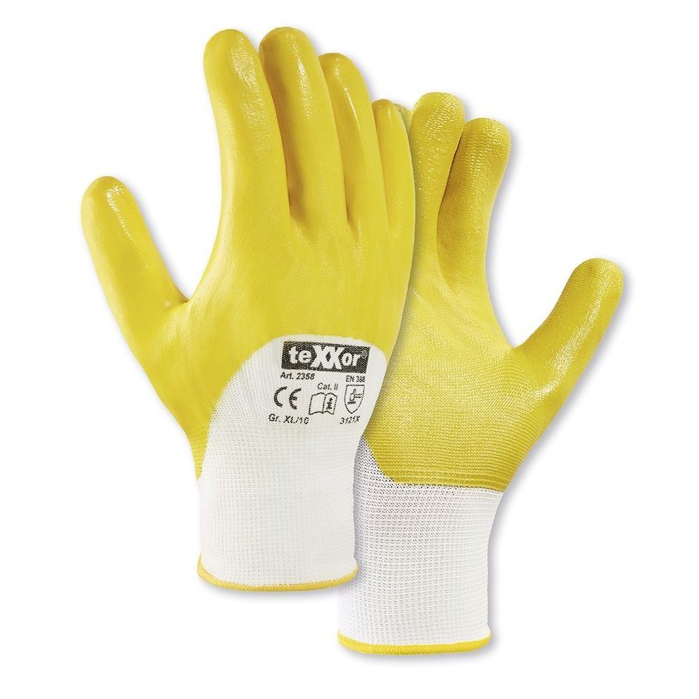 teXXor Arbeitshandschuh-Set Polyester Strickhandschuhe Nitril Beschichtet