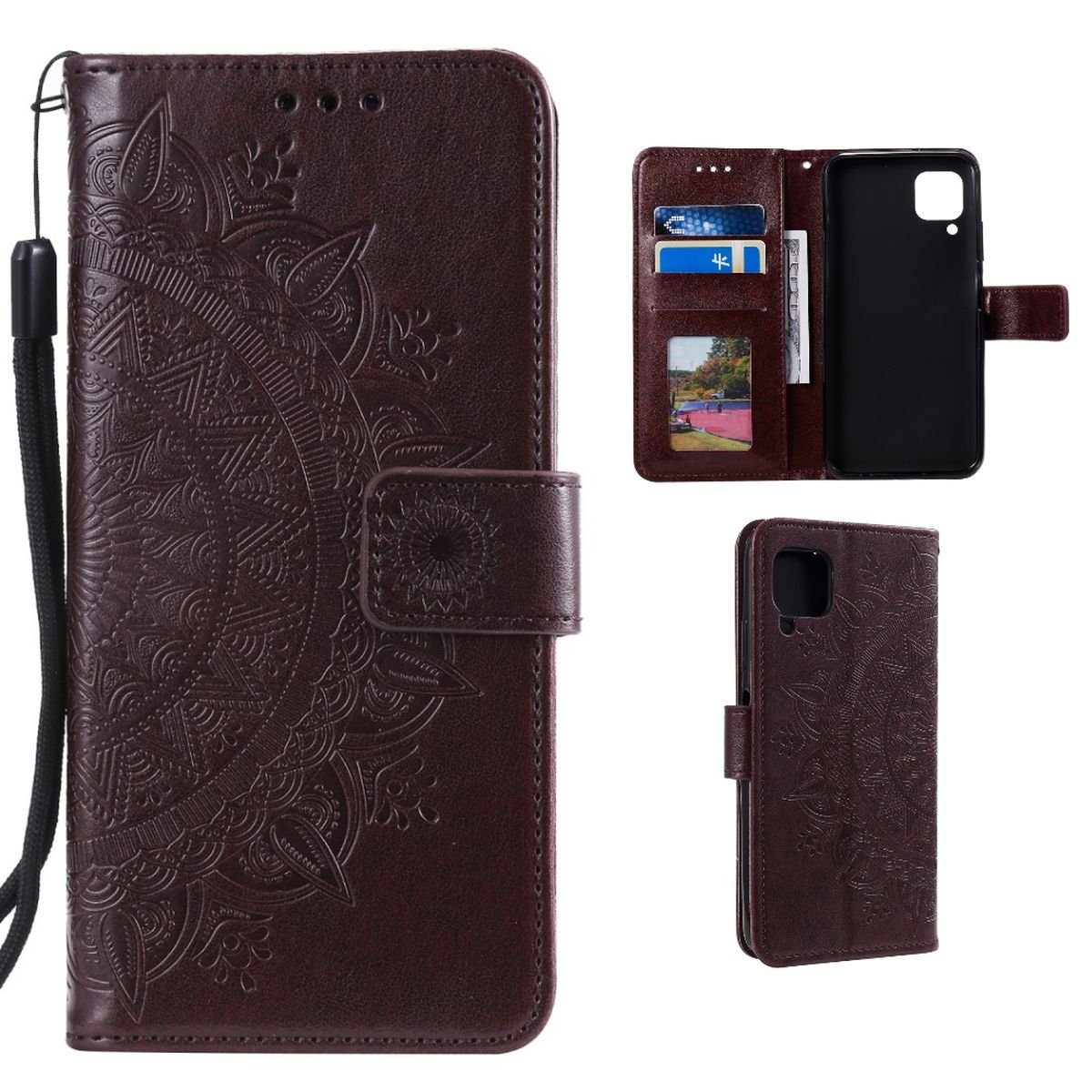 CoverKingz Handyhülle Hülle für Samsung Galaxy A12/M12 Handyhülle Flip Case Cover Tasche, Klapphülle Schutzhülle mit Kartenfach Schutztasche Motiv Mandala