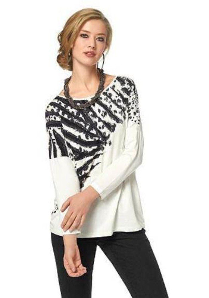 YESET Tunikashirt Damen Shirt 3/4 Arm Pullover T-Shirt Print Tunika ecru 447846