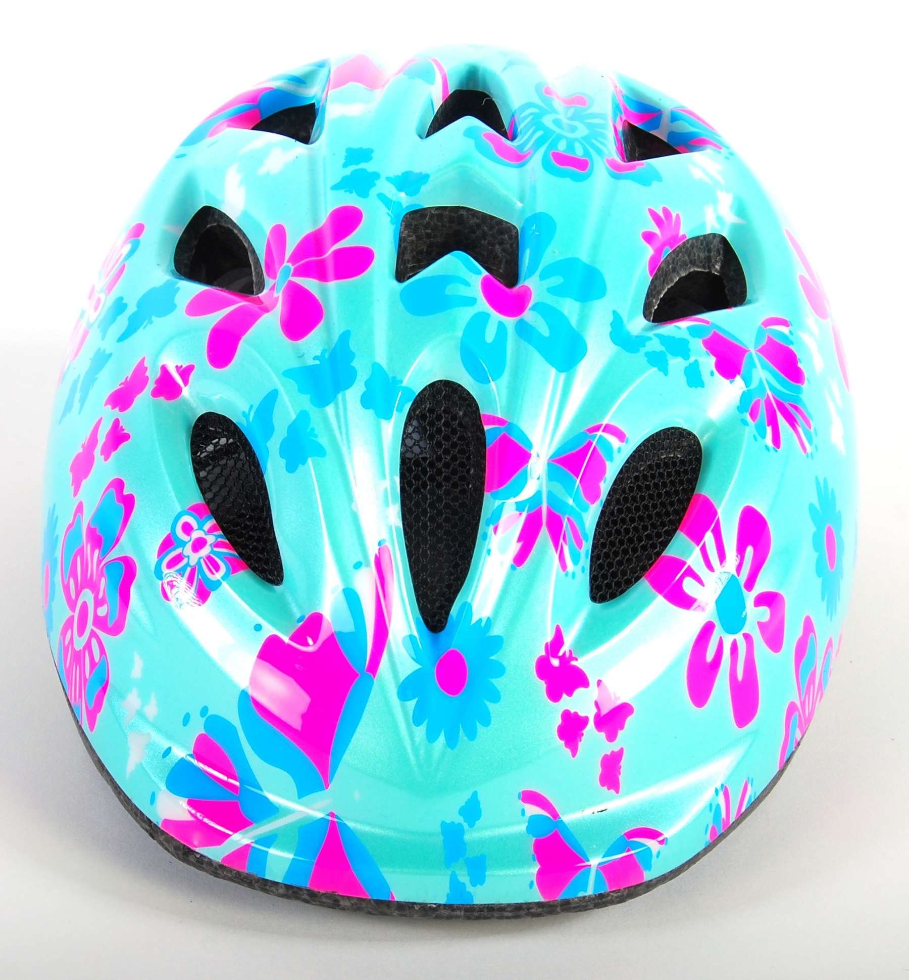 Kinderfahrradhelm XS - Grün Rosa Blumen - 47-51 cm - extra kleines Modell