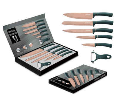 Cheffinger Messer-Set 6 Tlg Messerset aus 18/10 Edelstahl Gold Fleischmesser Brotmesser (6-tlg)