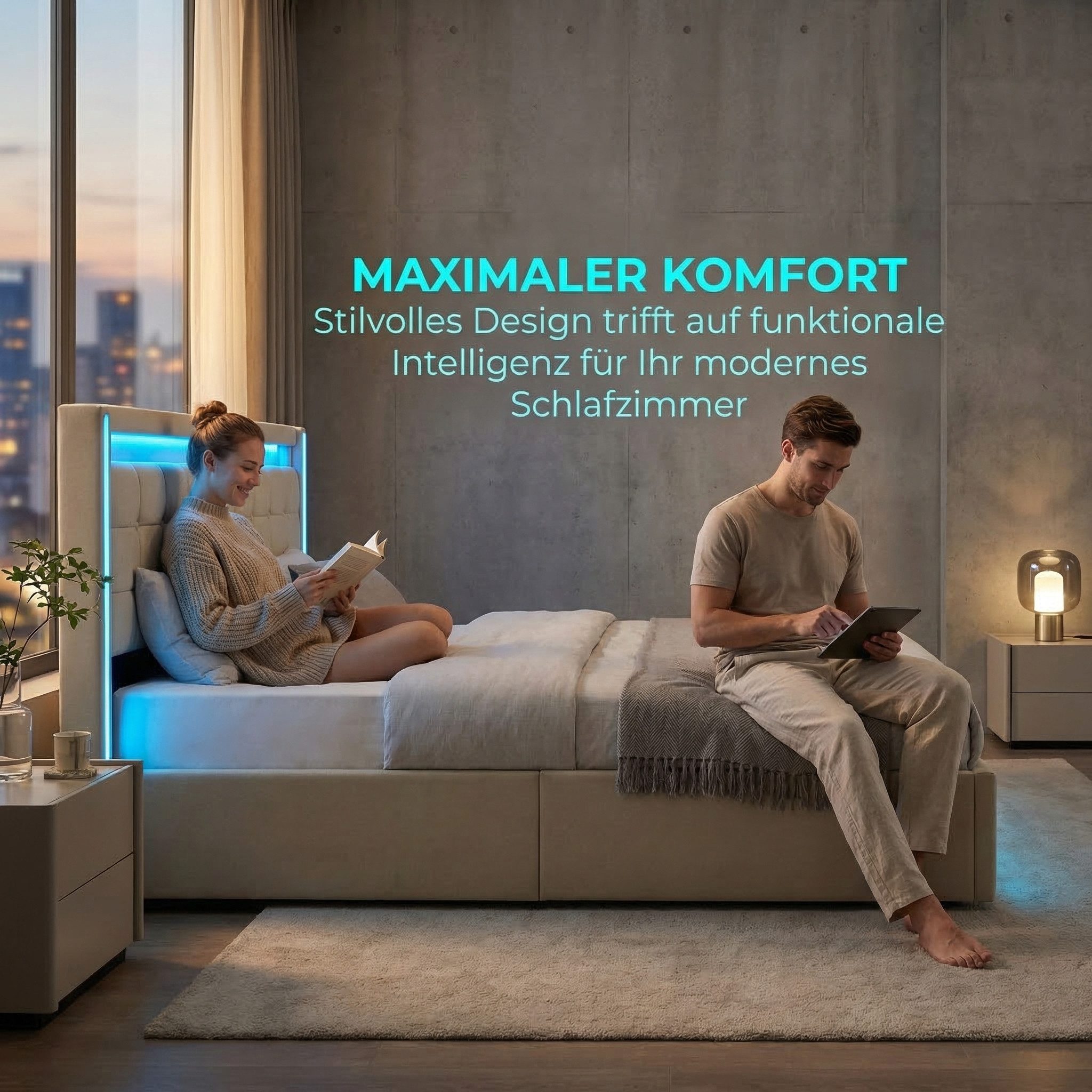 Gdood Polsterbett Stauraumbett Doppelbett LED (1-tlg., 4 Schubladen, USB + Type-C), Mit LED-Beleuchtung, Ladeanschluss, Leinen, 140x200 cm