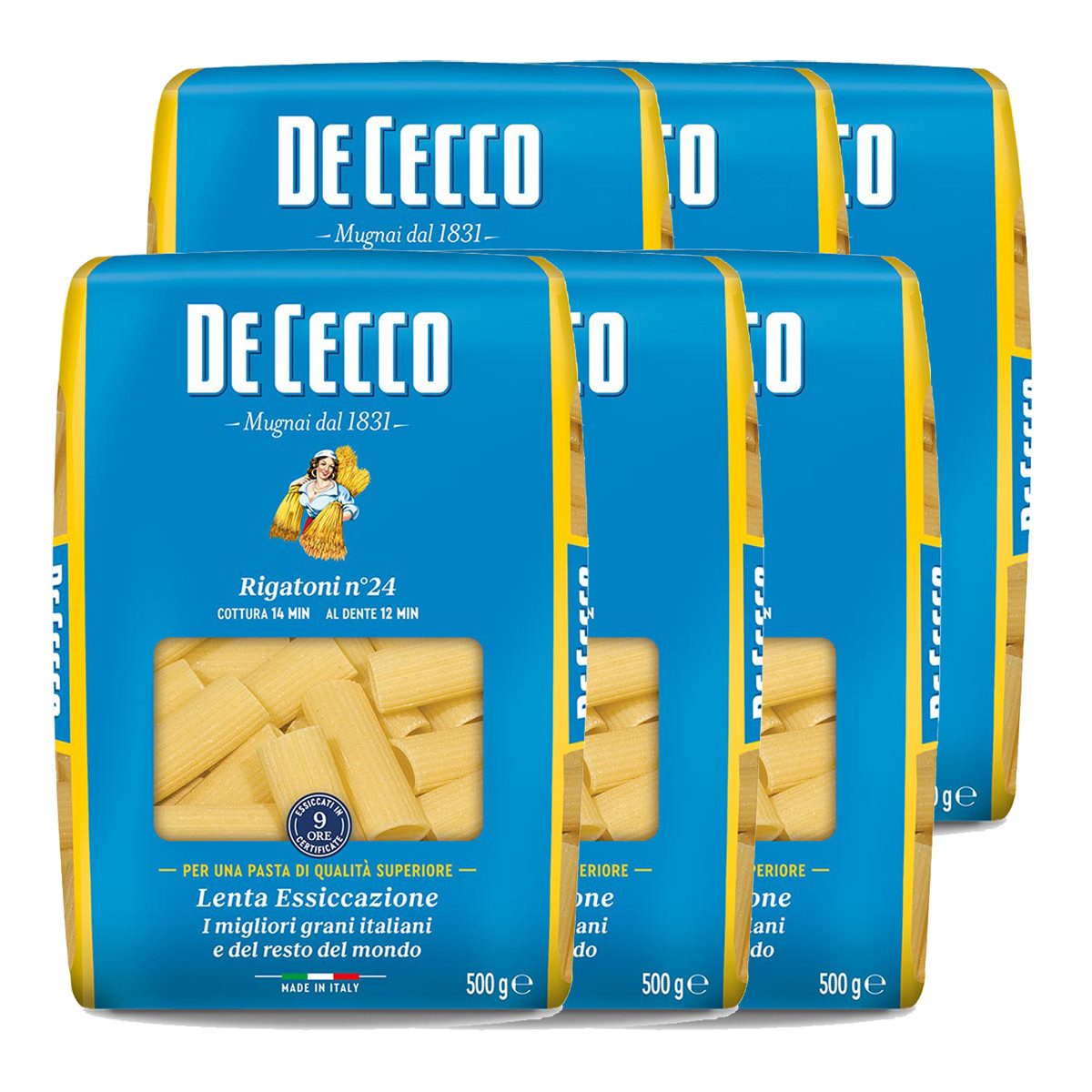 DE CECCO Nudeln, De Cecco Rigatoni Nr. 24 Nudeln aus Hartweizengrieß 500g 6er Pack