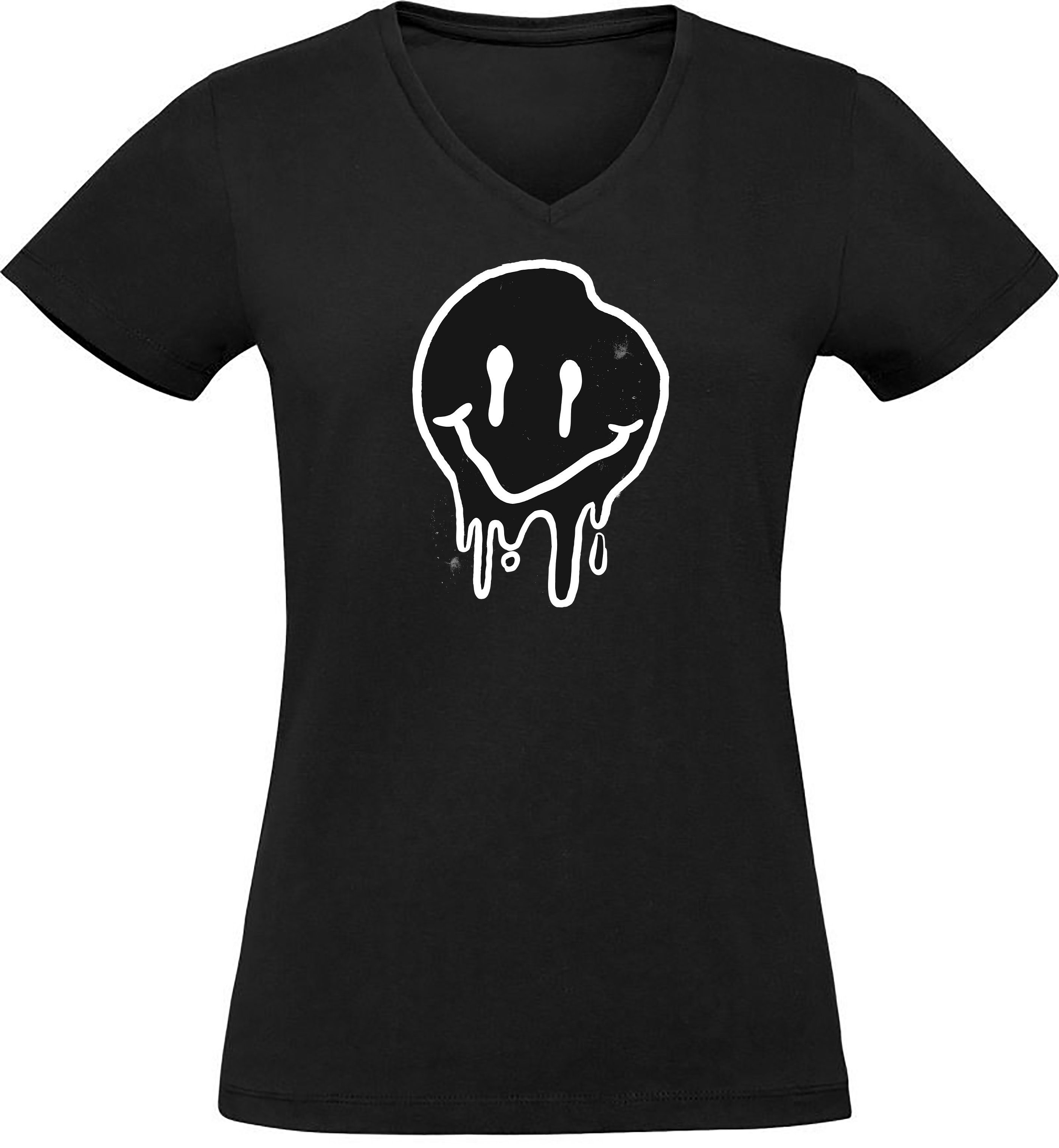 MyDesign24 T-Shirt Damen Print Shirt - Lächelnder verlaufendes Gesicht V-Au günstig online kaufen