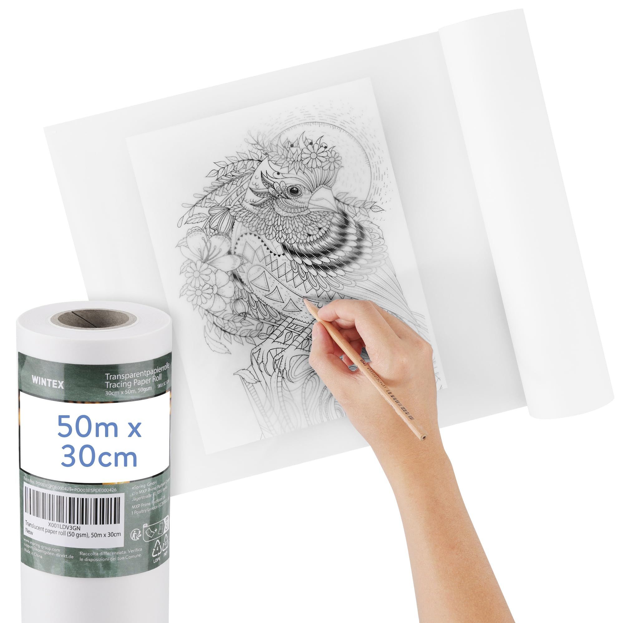 WINTEX Transparentpapier Transparentpapier Rolle - Pauspapier 25m x 70cm - Schnittmusterpapier