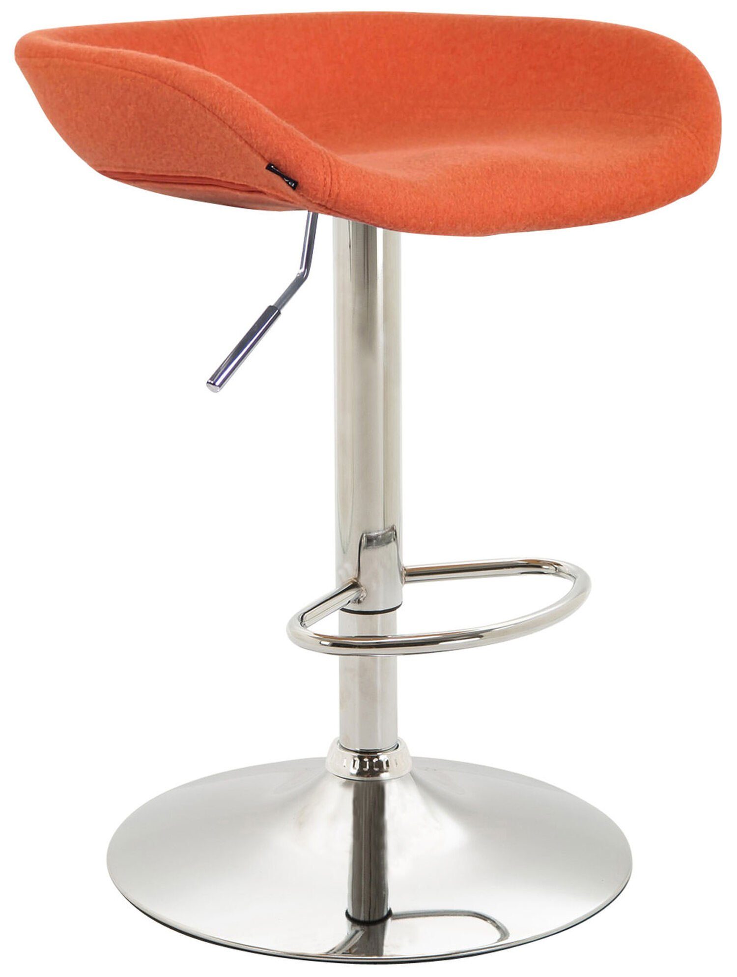 TPFLiving Barhocker Anna mit angenehmer Fußstütze (Barstuhl Hocker für Theke & Küche - 360° drehbar und höhenverstellbar), Gestell Metall chrom - Sitzfläche: Filz Orange