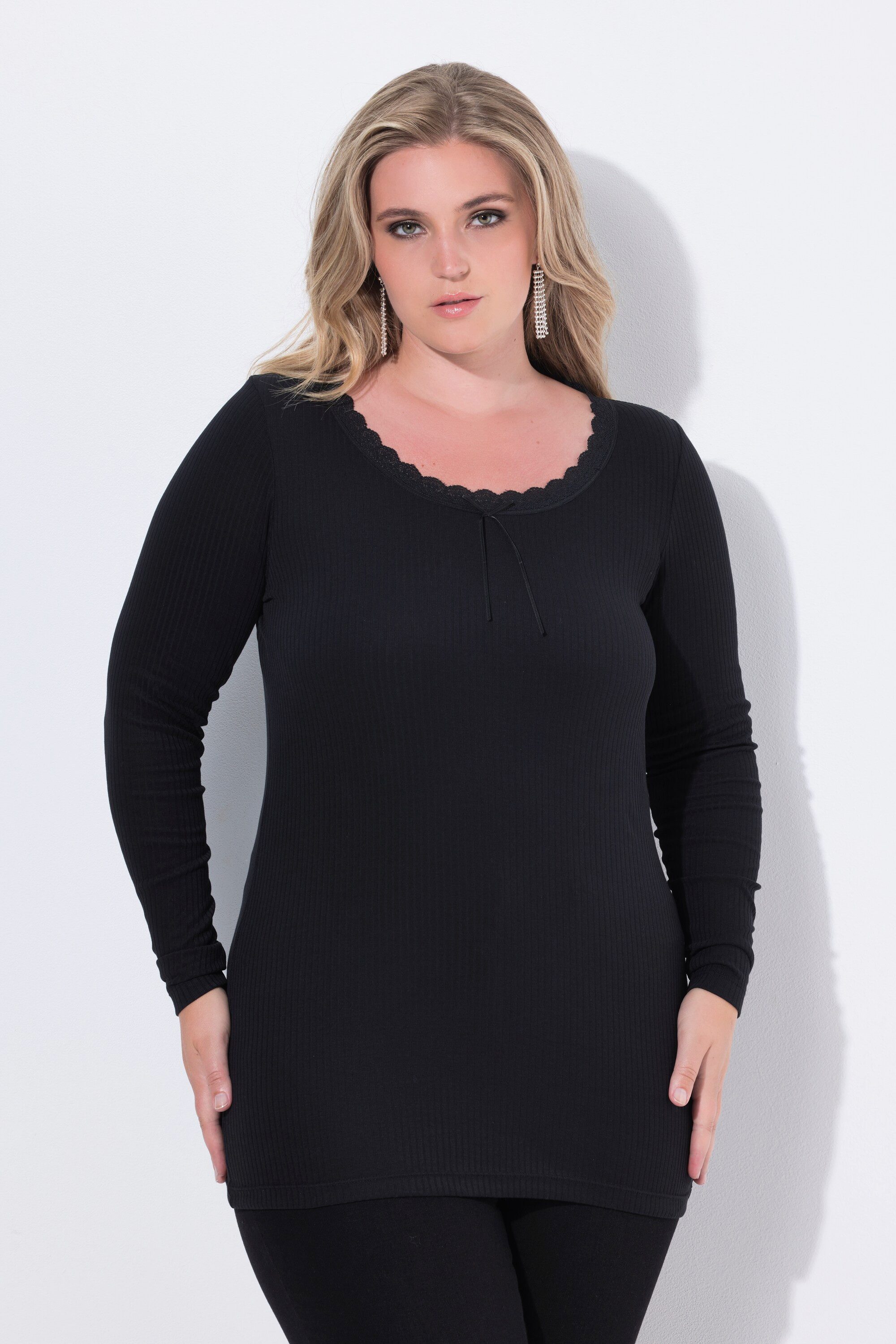 MIAMODA Longsleeve Rippshirt Slim Fit weiter Ausschnitt mit Spitze günstig online kaufen