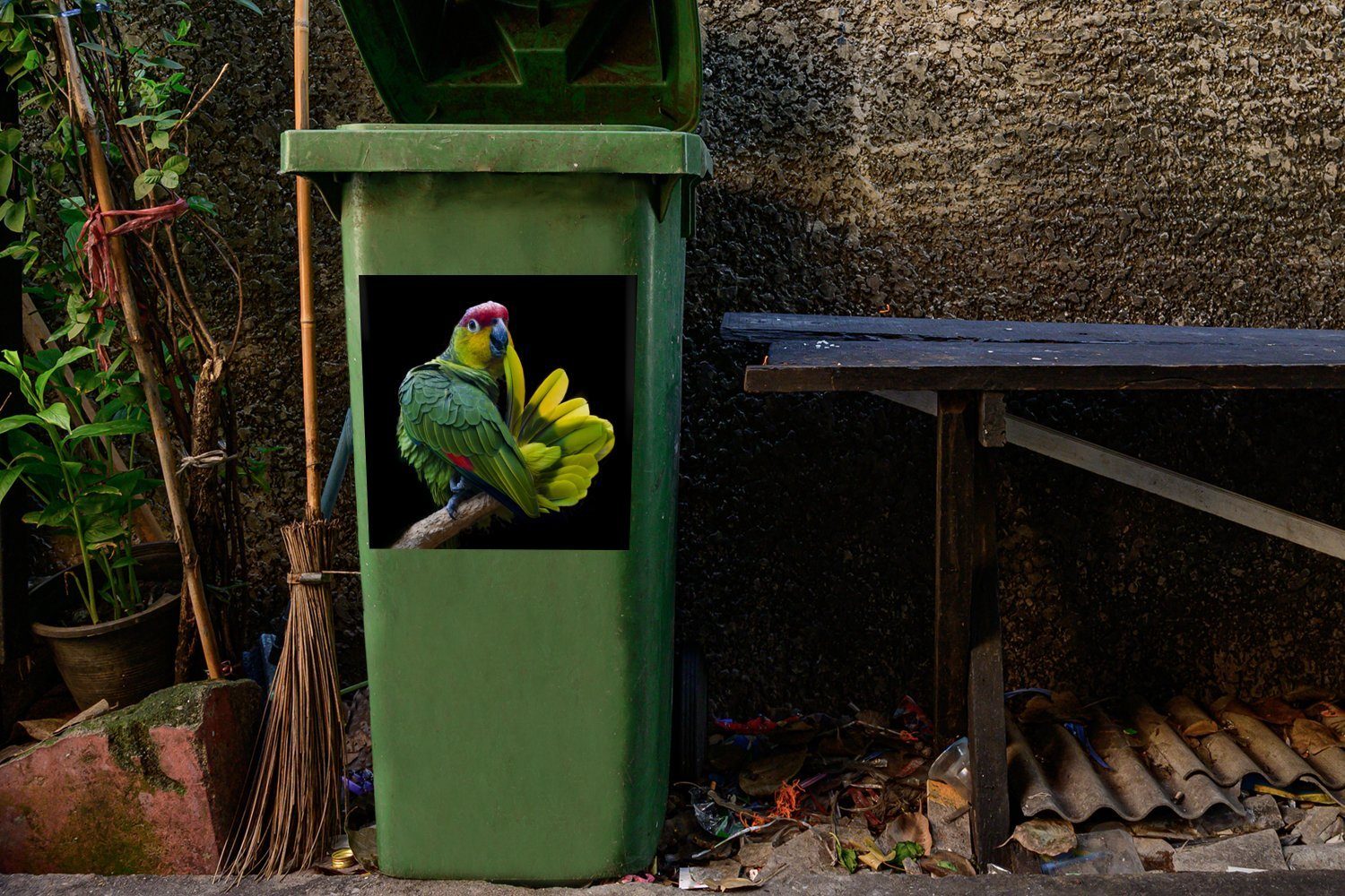 Mülltonne, Wandsticker Druck Papagei Container, Abfalbehälter Sticker, MuchoWow Mülleimer-aufkleber, (1 St),