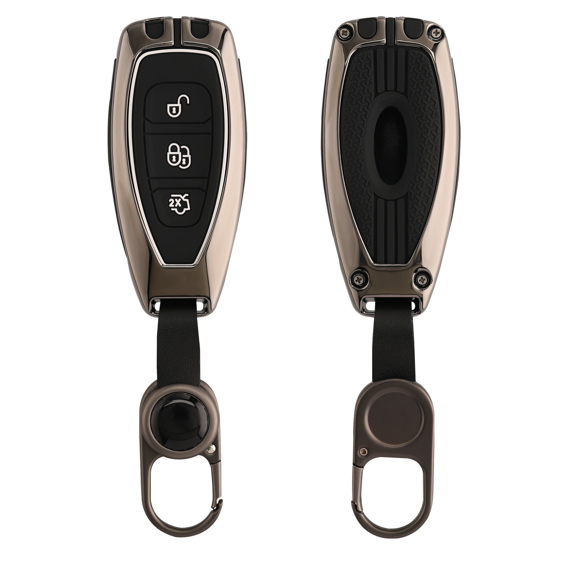 Keyless Autoschlüssel Go, Dunkelgrau Metall kwmobile 3-Tasten Ford für Hardcover Autoschlüssel Hülle Schlüsseltasche Schutzhülle