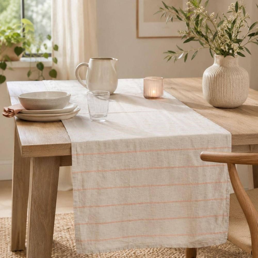 PICHLER Tischläufer Tischläufer Lincot aus Halbleinen im Used Look – Sand & Koralle