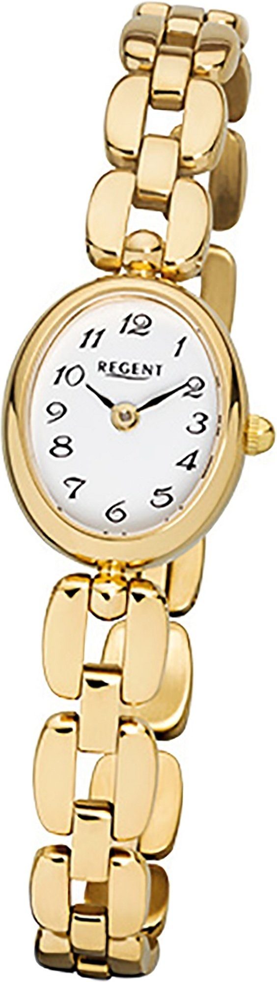 Regent Quarzuhr Regent Stahl Damen Uhr F-968 Quarzuhr, Damenuhr mit Edelstahl, ionenplattiert goldarmband, ovales Gehäuse, kl