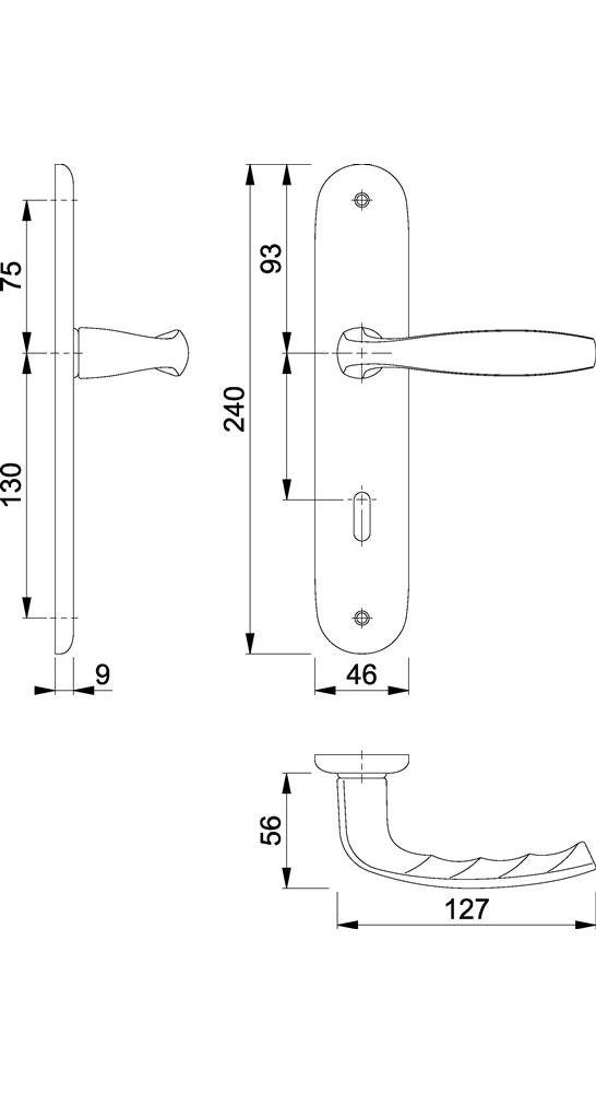 Langschildgarnitur York mm 72 DIN links rechts Türbeschlag F1 New OB HOPPE / 1810/273P Aluminium