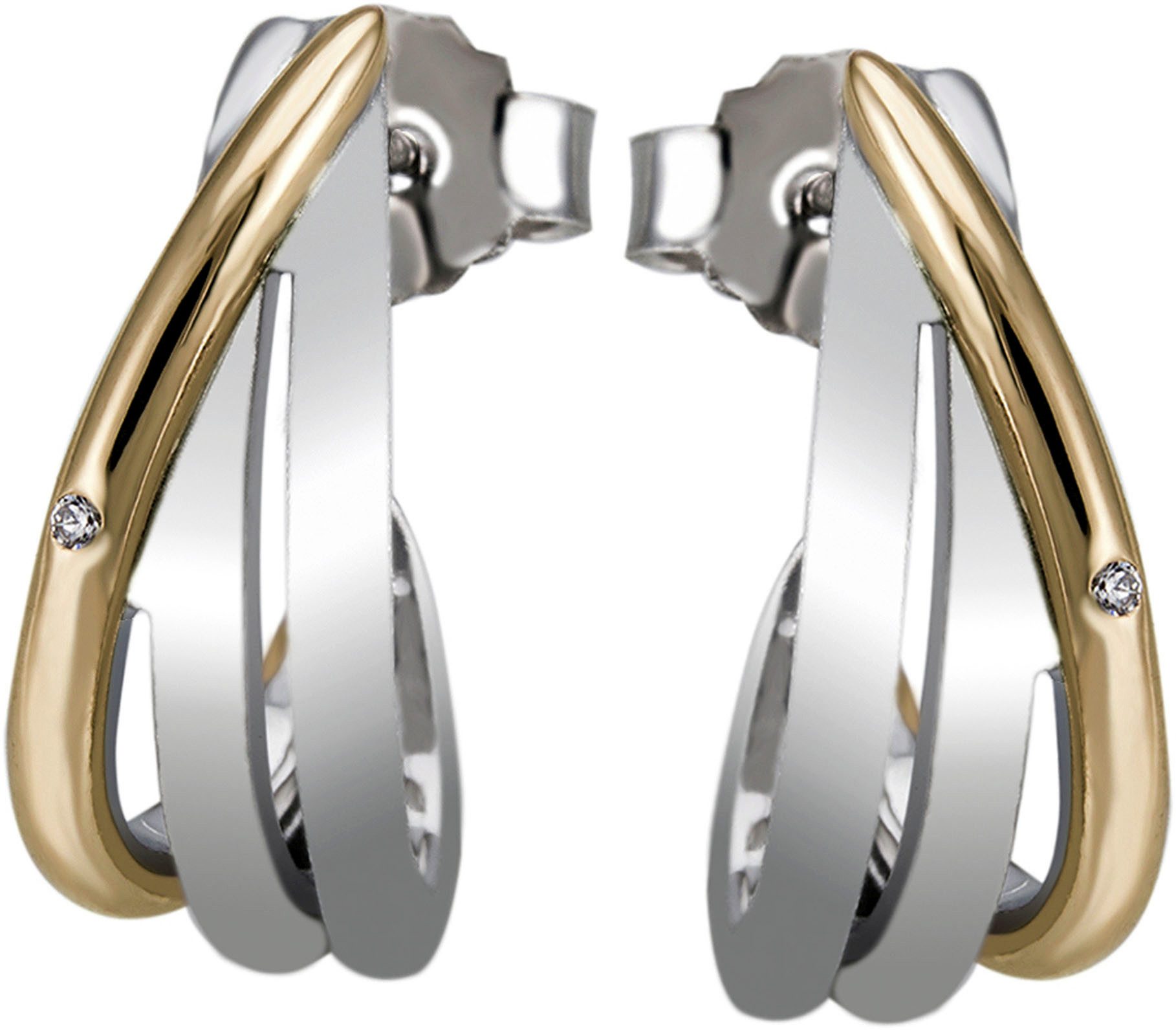 Paar Creolen Schmuck Geschenk Silber 925 Ohrschmuck Ohrringe Bicolor