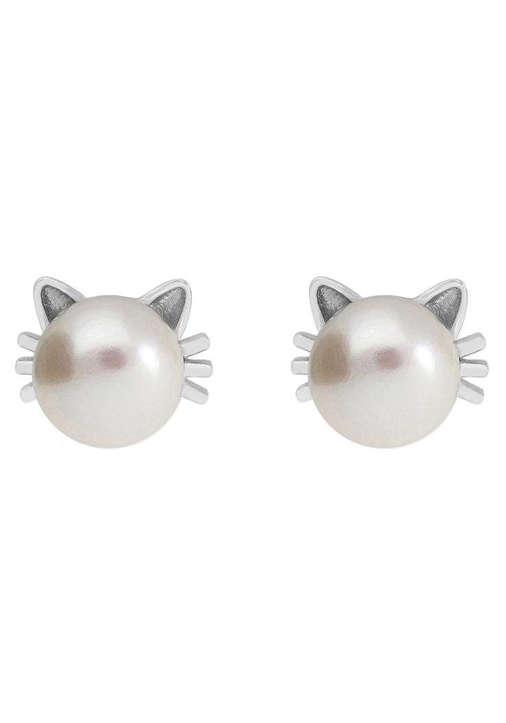 Firetti Paar Ohrstecker Schmuck Geschenk Ohrschmuck Katze, mit Süßwasserzuchtperle