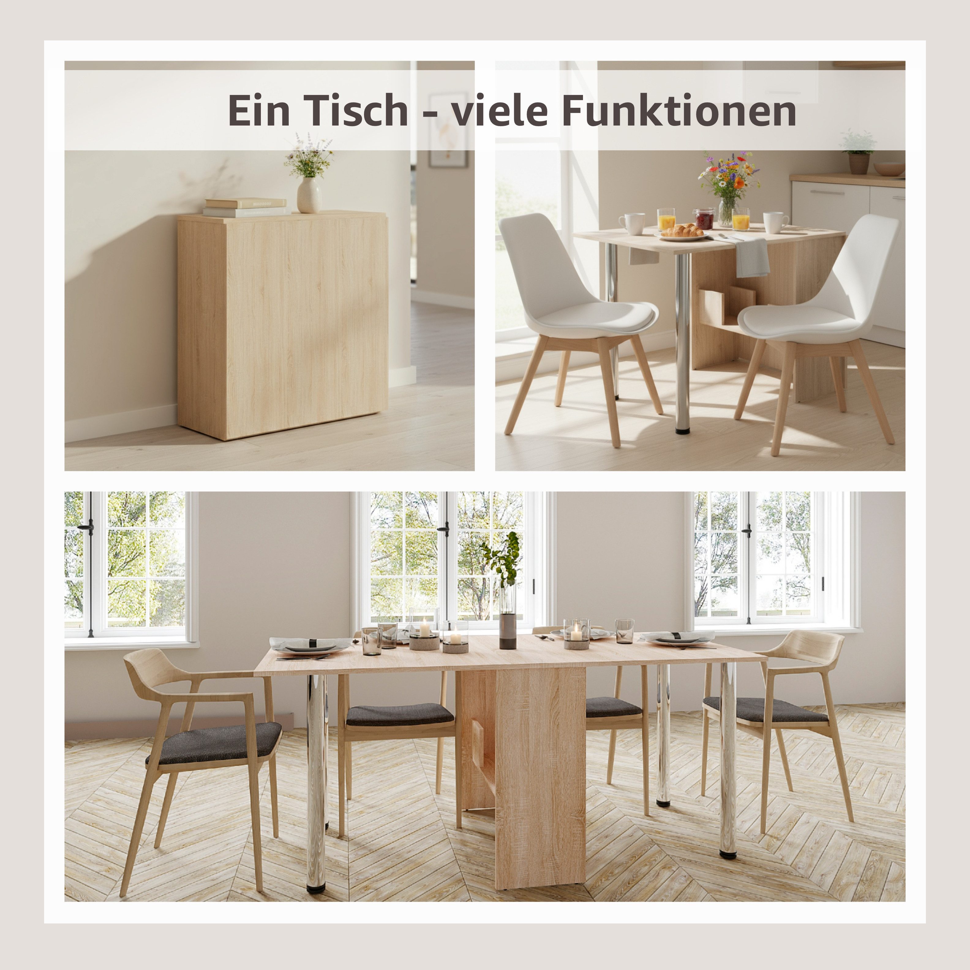 Rodnik Esstisch Amelie, klappbar, stabil & platzsparend, praktische abschraubbare Beine