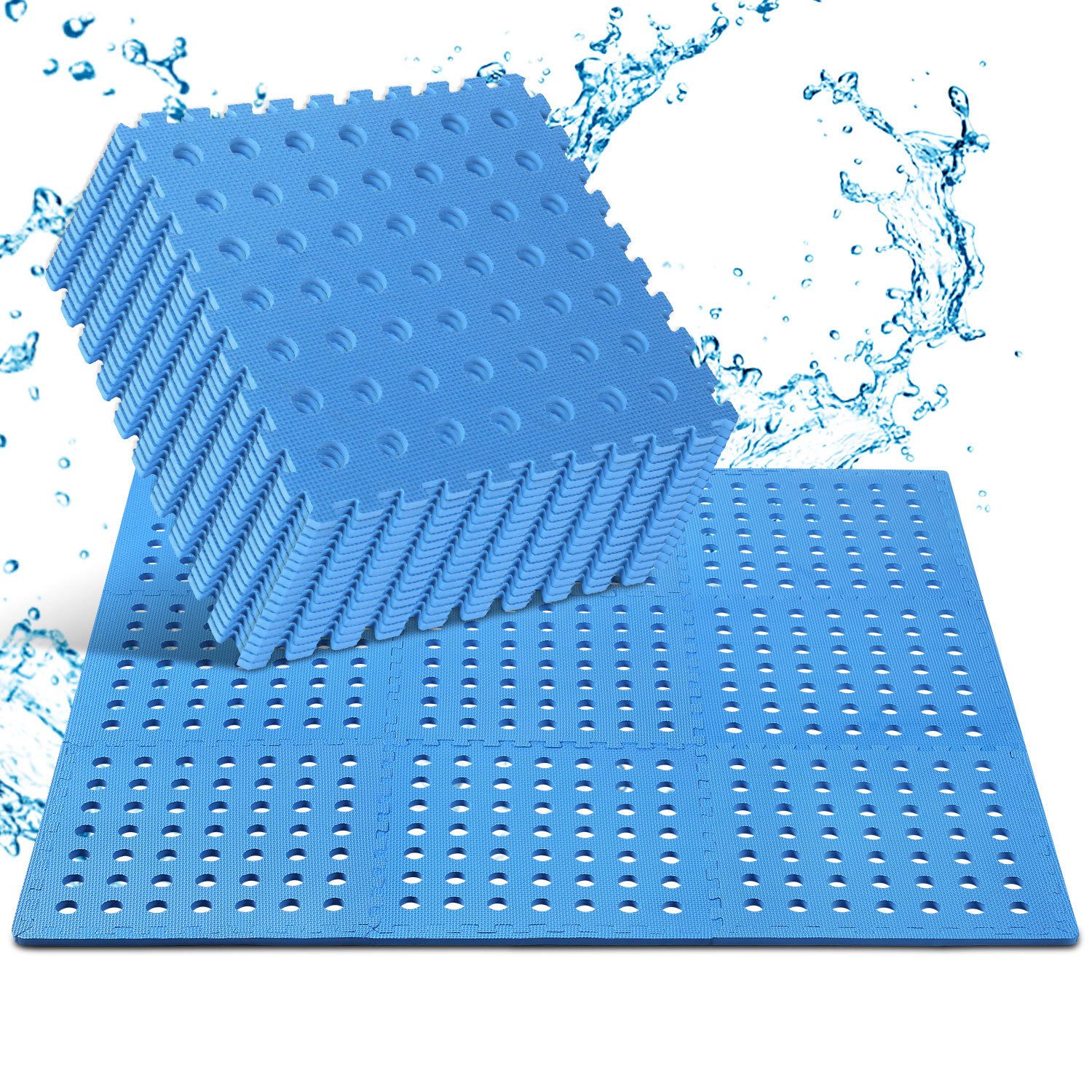 Clanmacy Pool-Bodenschutzfliese Pool-Bodenschutzfliese EVA Blau mit Löchern 40x40cm Pool Whirlpool, Set, 18-St., 18 Dallen + 36 Randstücke