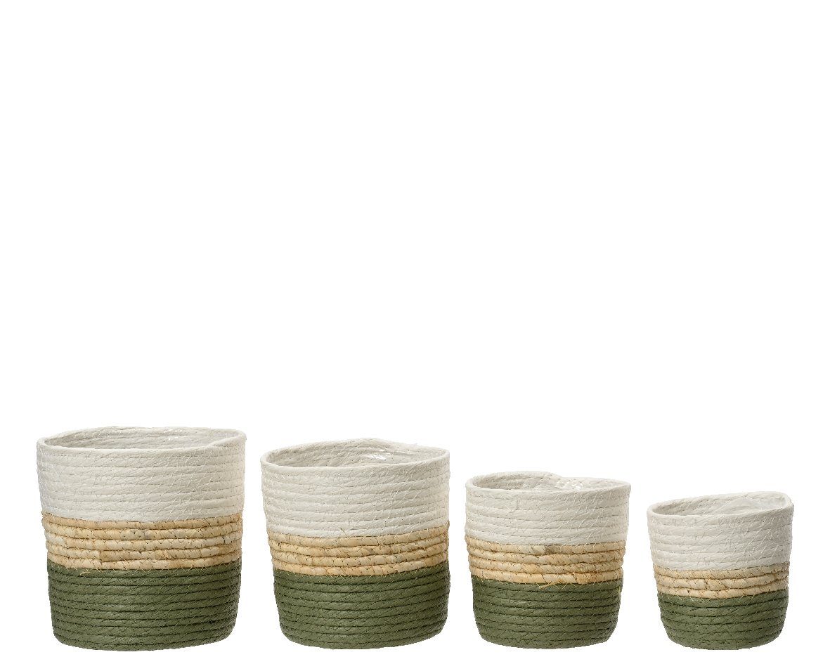 Kaemingk Blumentopf, Blumentopf geflochten 12-18cm Weiß / Natur / Grün 4er Set