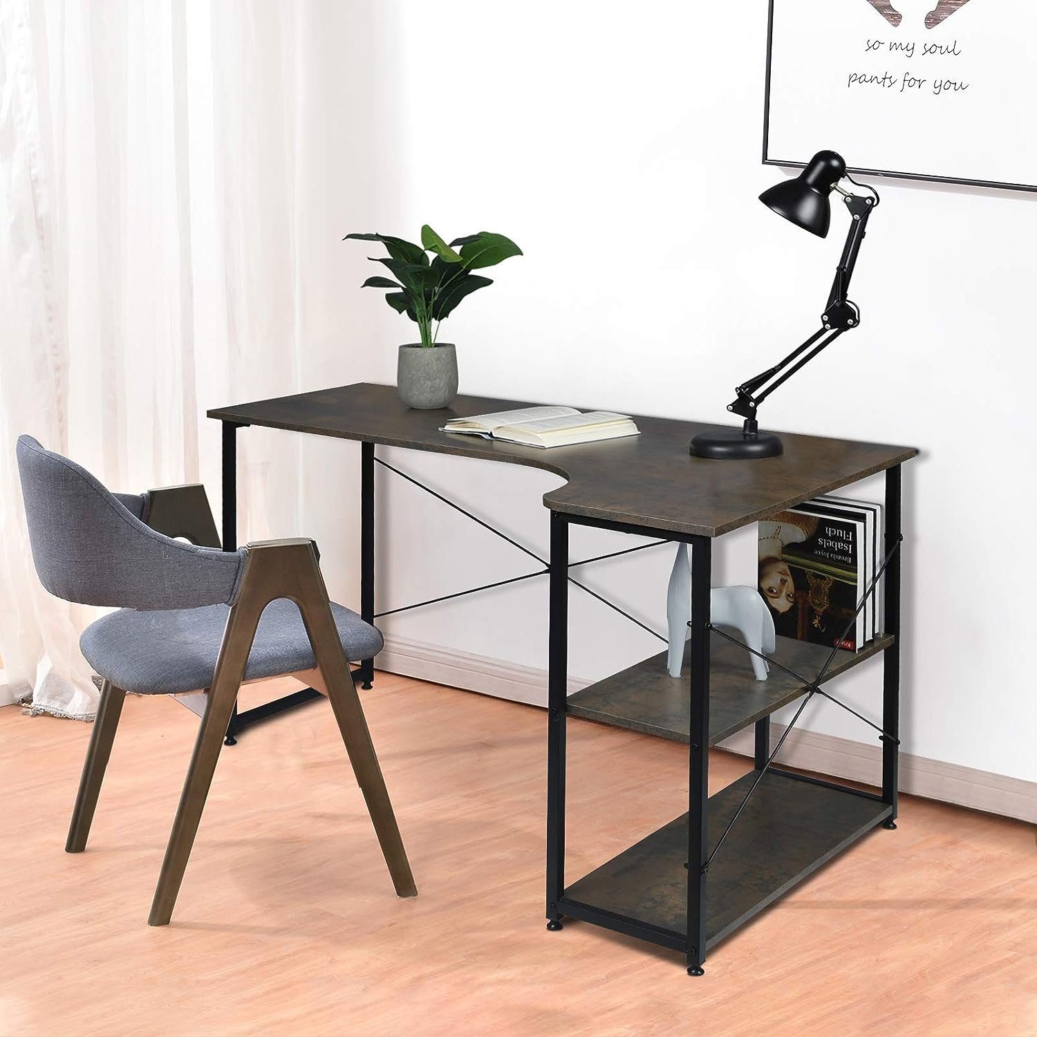 Woltu Stahl, ca.120x74x71,5 Schreibtisch aus (1-St), Schwarz-Rostfarbe cm und Holz Ablage, mit
