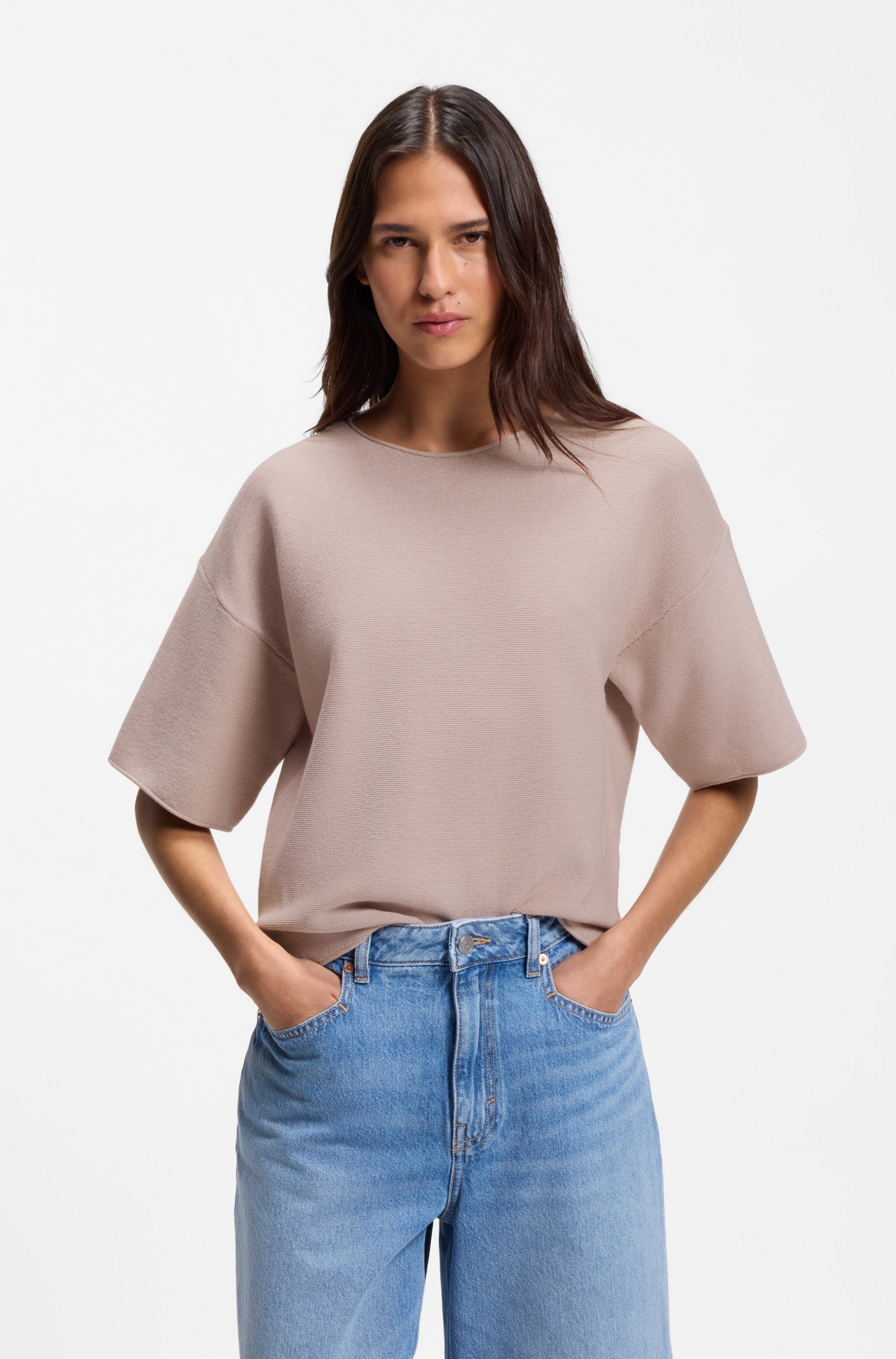 BOSS ORANGE Kurzarmpullover Fouetta Premium Damenmode Baumwoll-Woll-Mix, Relaxed Fit