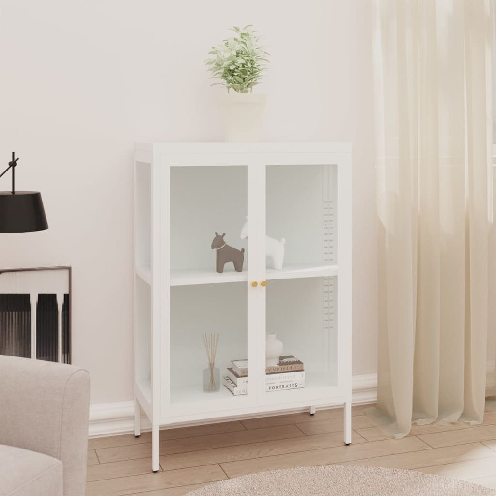 vidaXL Vitrine aus Metall in Weiß mit 2 Türen und einem Einlegeboden (B/H/T 75 x 105 x 35 cm)