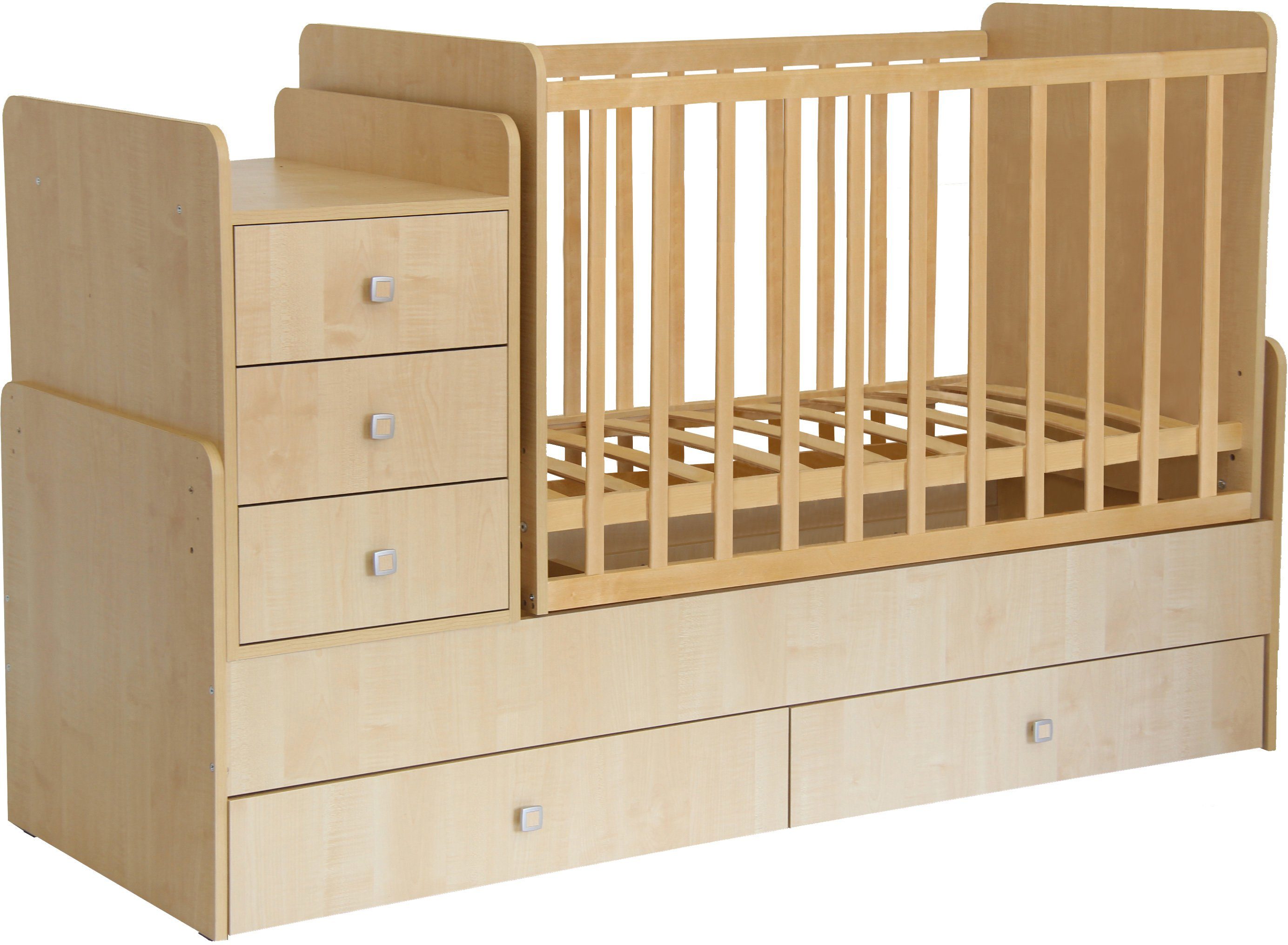 Polini kids Babybett »Simple 1100, natur«, mit zwei Bettschubkästen und Wickelstation, umbaubar zu Juniorbett und Kommode-Otto