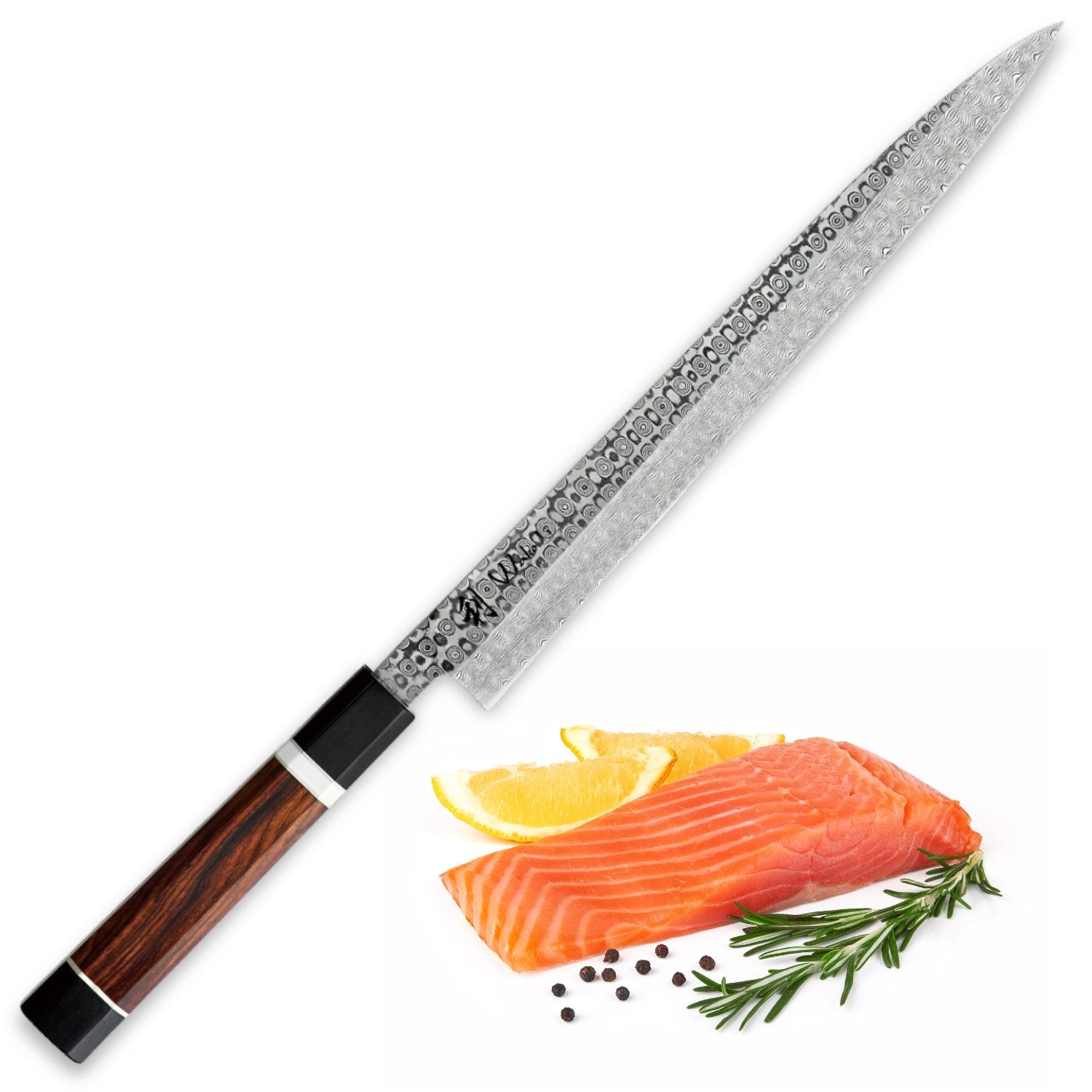 Wakoli Damastmesser Seishin Volldamast Sashimi Küchenesser 28 cm Klinge aus 110 Lagen, 110 Lagen Volldamaststahl