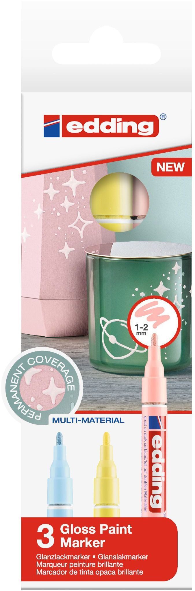 edding Permanentmarker Glanzlack-Marker edding 751 1-2mm metallic pastell sortiert VE=3 Stück