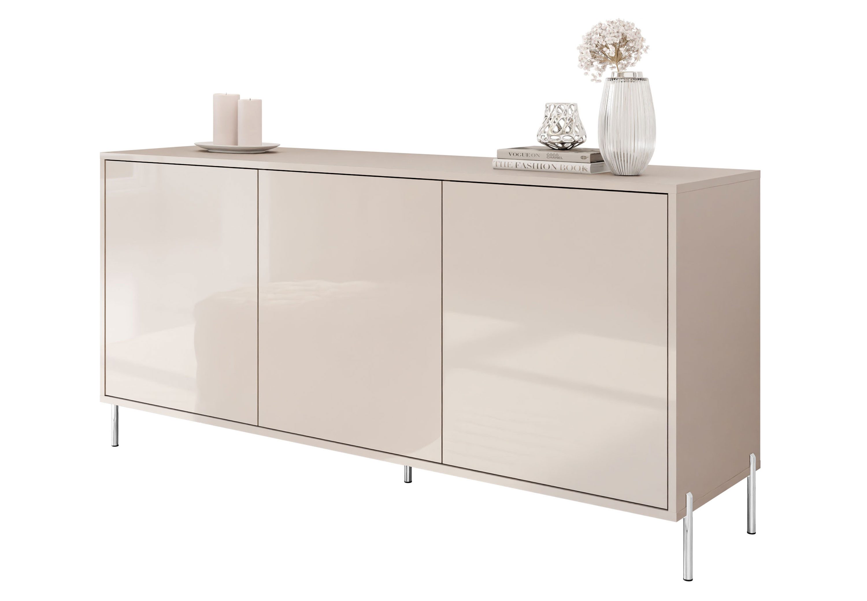 Lookway Kommode SANAYI Kaschmir auf Füßen – Hochglanzfronten und Push-to-Open, 154x40x78 cm