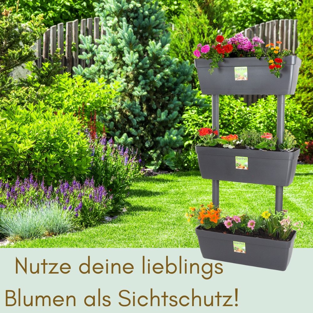 GarPet Blumenkasten Pflanzkübel Raumteiler 3er Set Sichtschutz 100 cm Pflanz Balkon Kasten