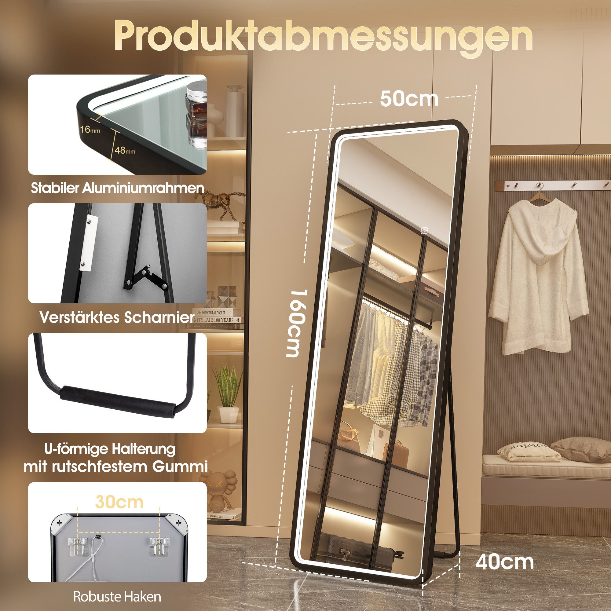 STARLEAD Ganzkörperspiegel Wandspiegel mit LED Beleuchtung günstig online kaufen