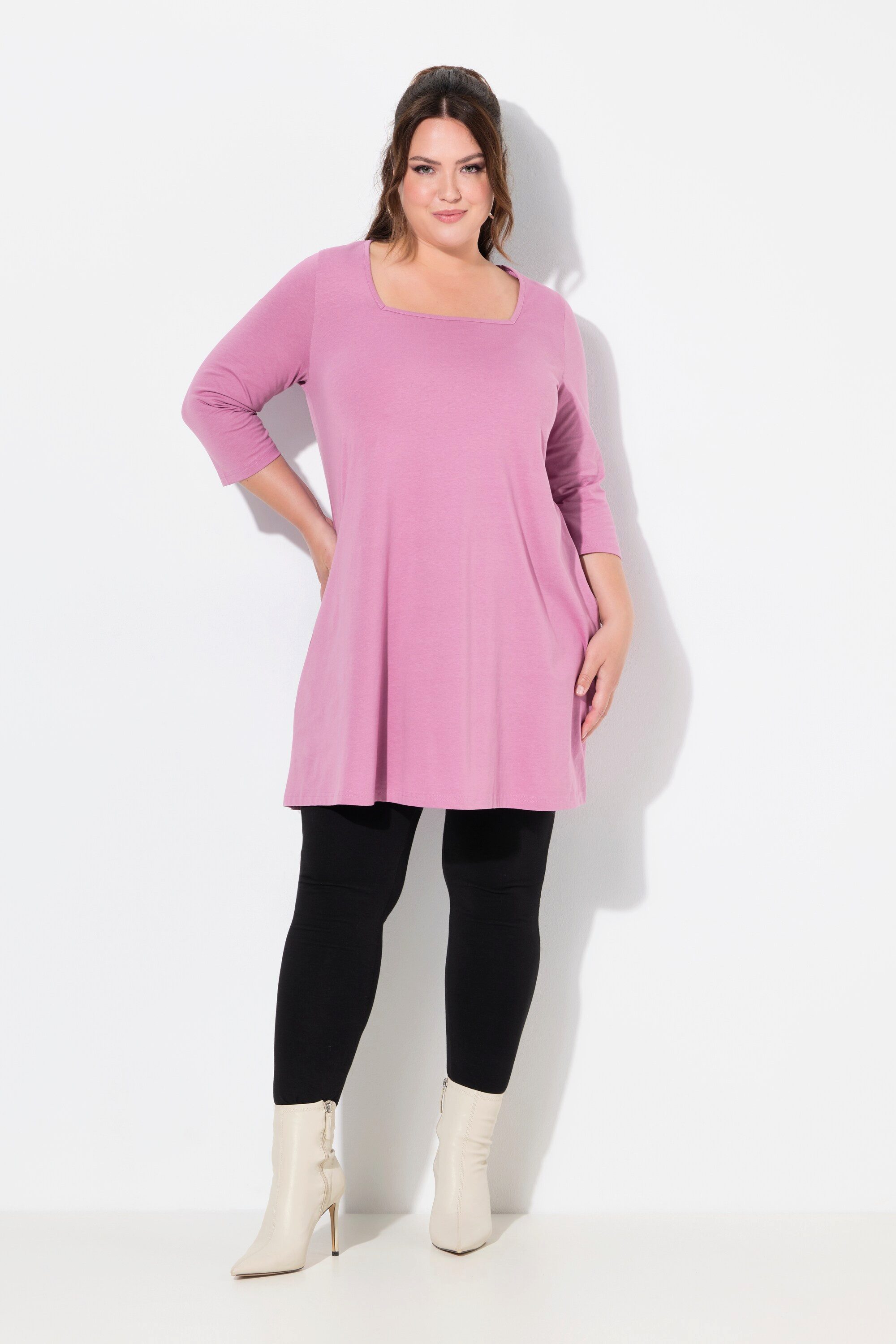Ulla Popken Longshirt Longshirt A-Linie Carré-Ausschnitt günstig online kaufen