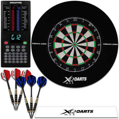 XQMAX Dartscheibe - inkl. Pfeile, Surround Ring Schwarz, Wurflinie, Zähler, (Dartset), Steeldart Dartboard Darts Catchring Auffangring