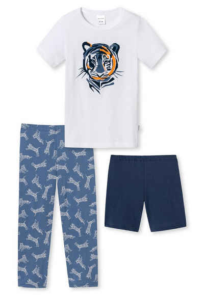Schiesser Pyjama »Easy Tiger« (Set, 3 tlg., Set) Jungen Schlafanzug lang, Single-Jersey, 100% Baumwolle