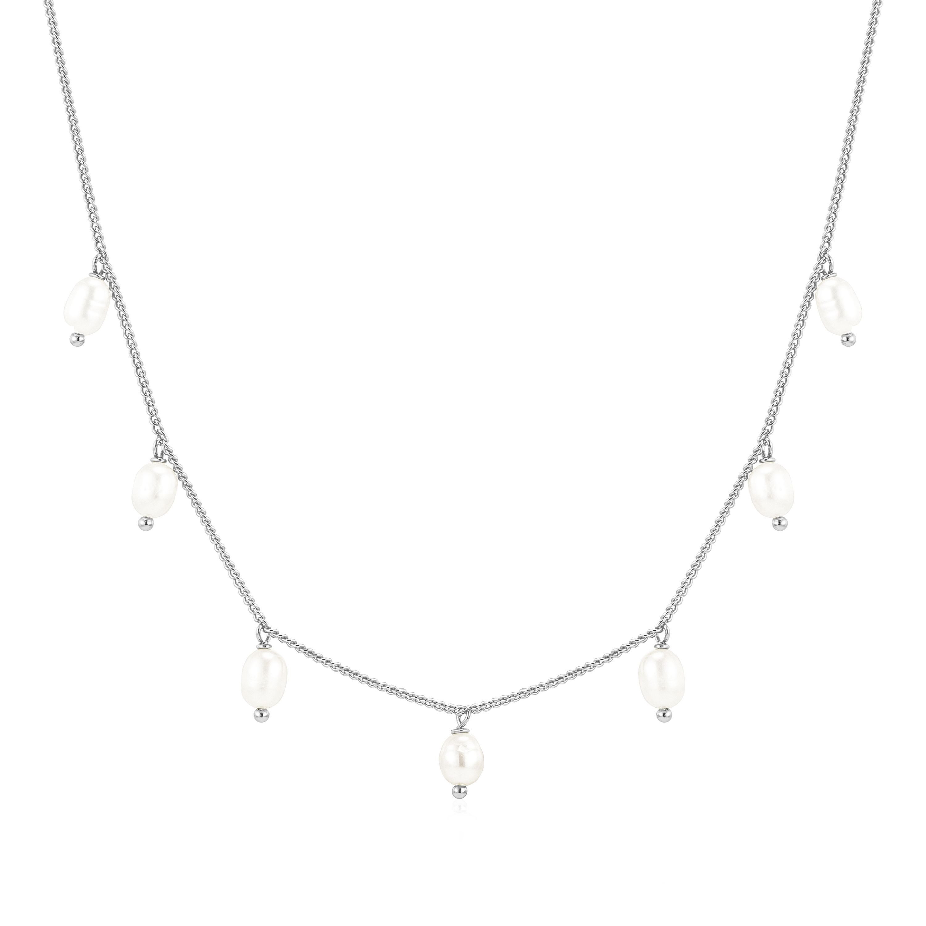 Brandlinger Perlenkette Halskette Mont Blanc, Kette mit kleinen Süßwasserperlen, Silber 925 vergoldet