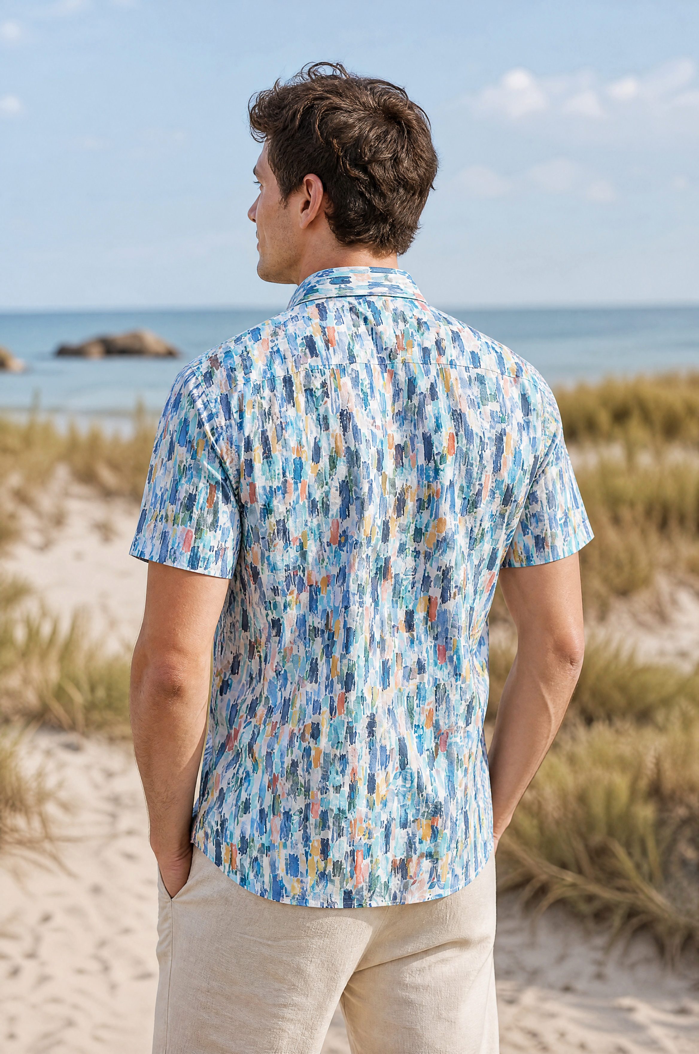 Haupt Kurzarmhemd Modern Fit Kurzarm Popeline-Herrenhemd mit Allover-Farbstreifen Blau – Bild 2 von 5