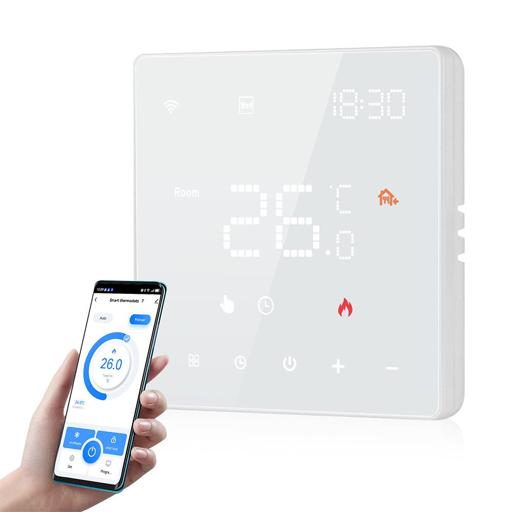 CONENTOOL Raumthermostat Thermostat zur Regelung der Wasser-Fußbodenheizung/Raumtemperatur, max. 250 V, (3A), Wöchentlich programmierbarer, für Wasser-Fußbodenheizung