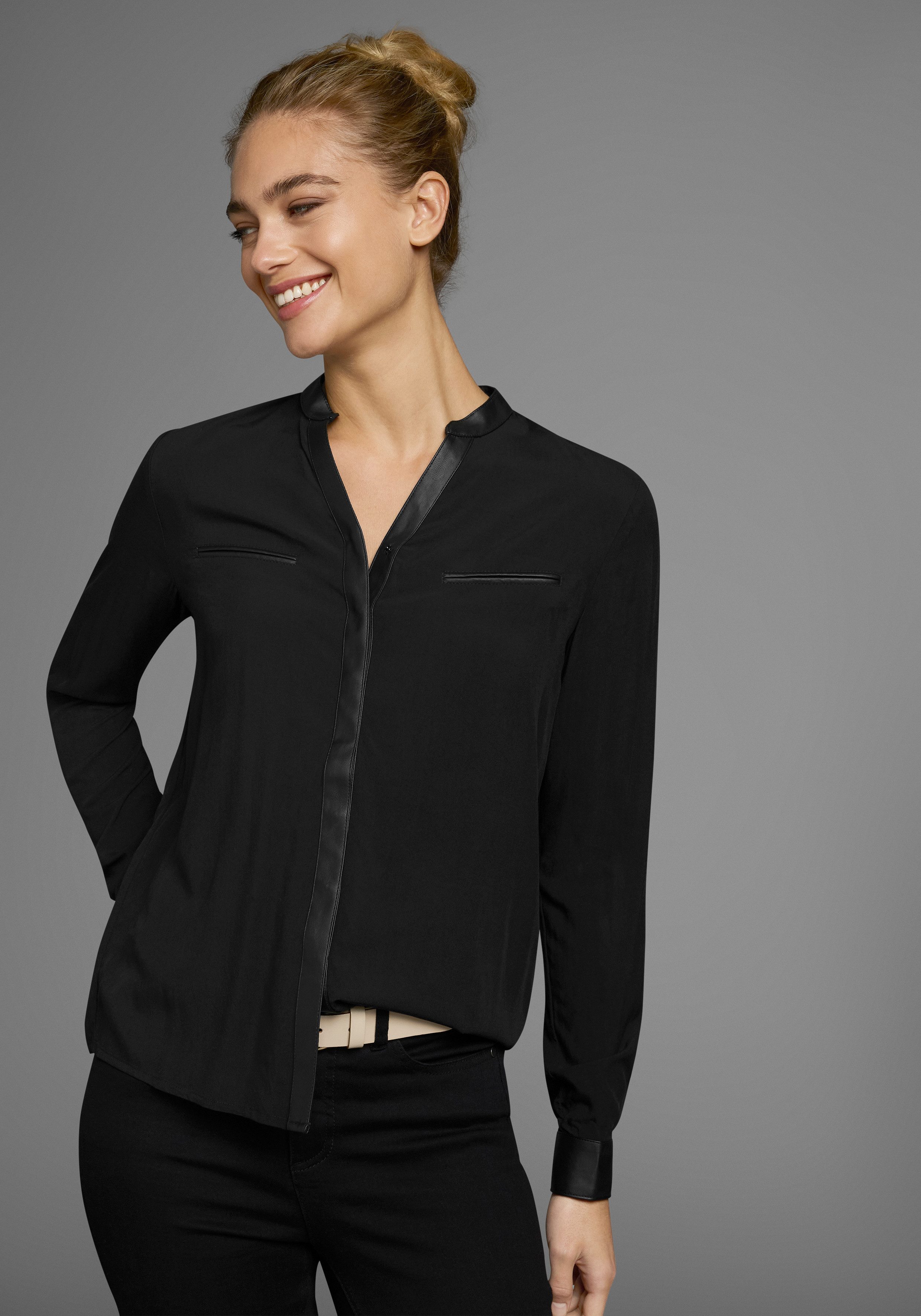 AJC Hemdbluse mit Details aus Lederimitat