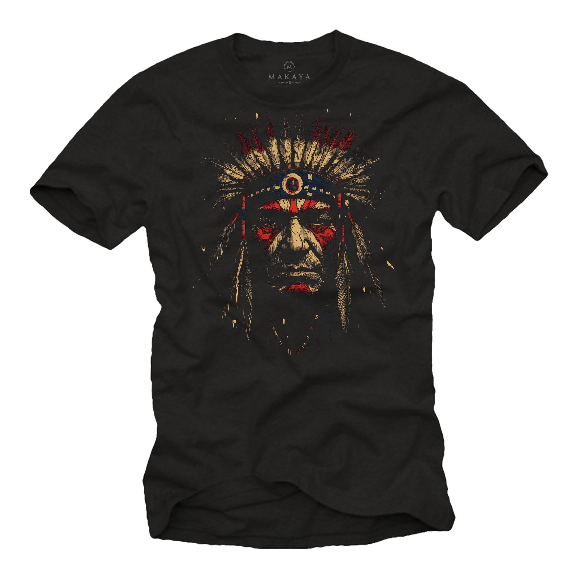 MAKAYA Print-Shirt Herren Vintage Native American Indian Häuptling mit Fede günstig online kaufen