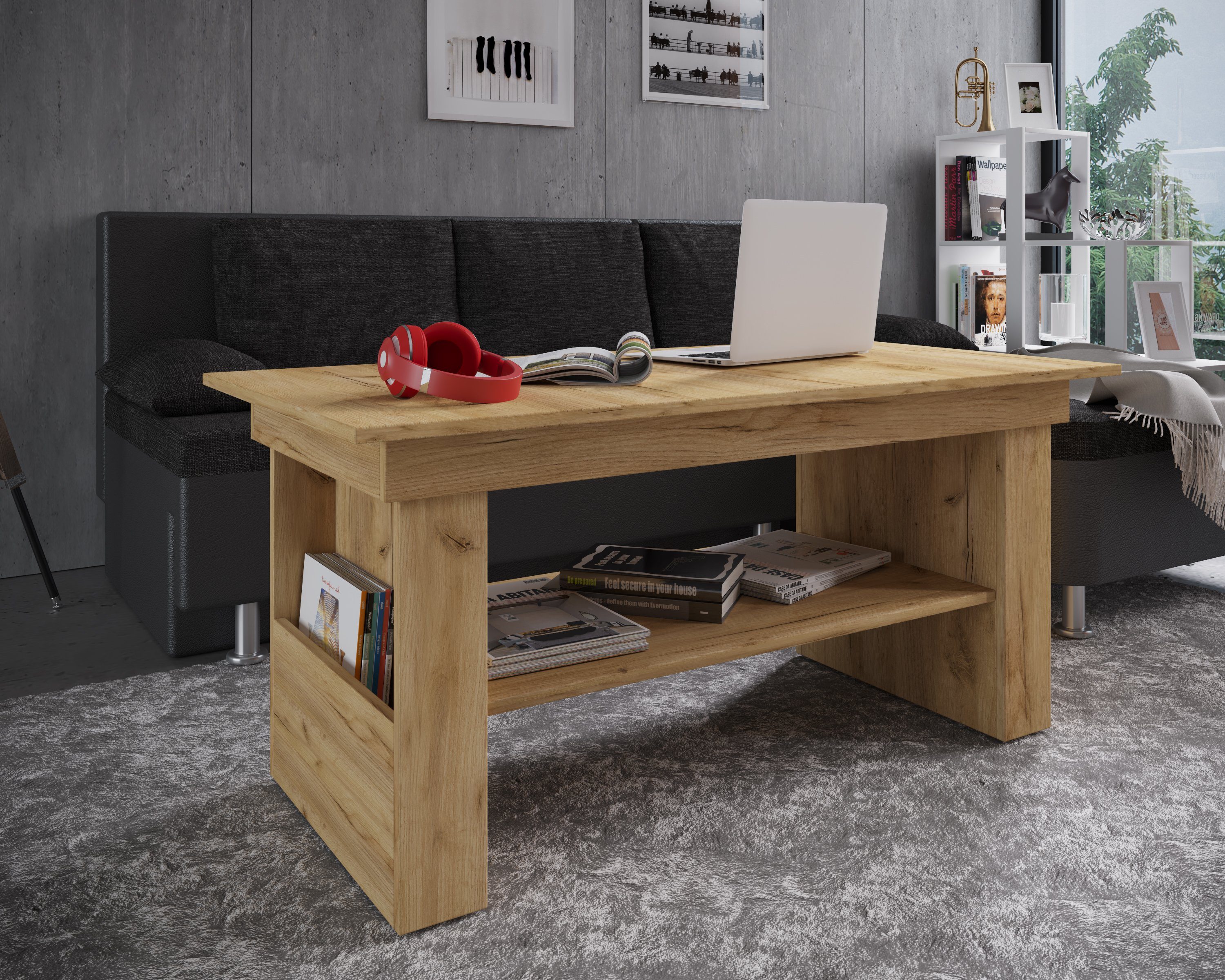 VCM Couchtisch Kobila B. 115 x T. 58 x H. 52 cm, 3 Fächer, zeitloses Design, stabiler Wohnzimmertisch – Bild 3 von 5