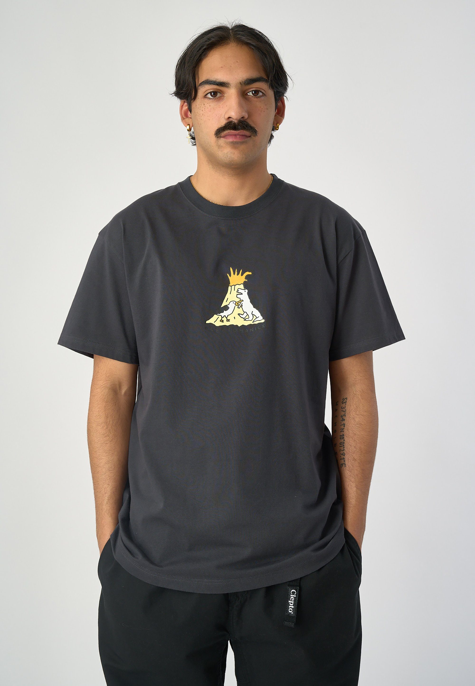 Cleptomanicx T-Shirt Vulcan Gull mit stylischem Frontprint dunkelgrau
