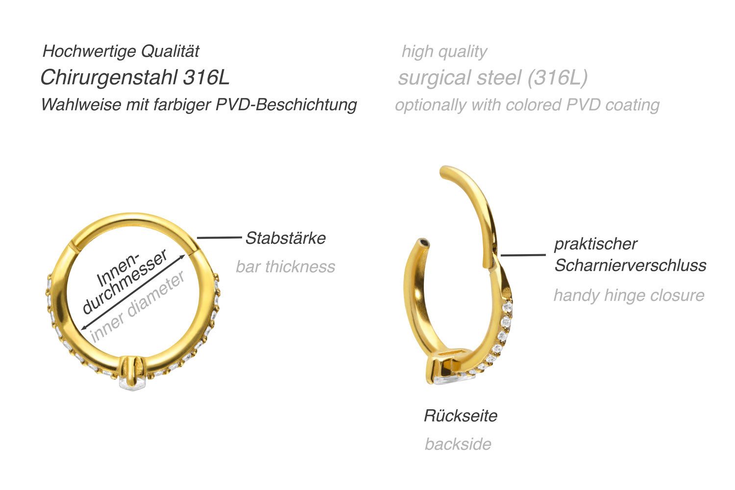 PIERCINGLINE Nasenpiercing Chirurgenstahl Segmentring Clicker KRISTALLRECHT günstig online kaufen